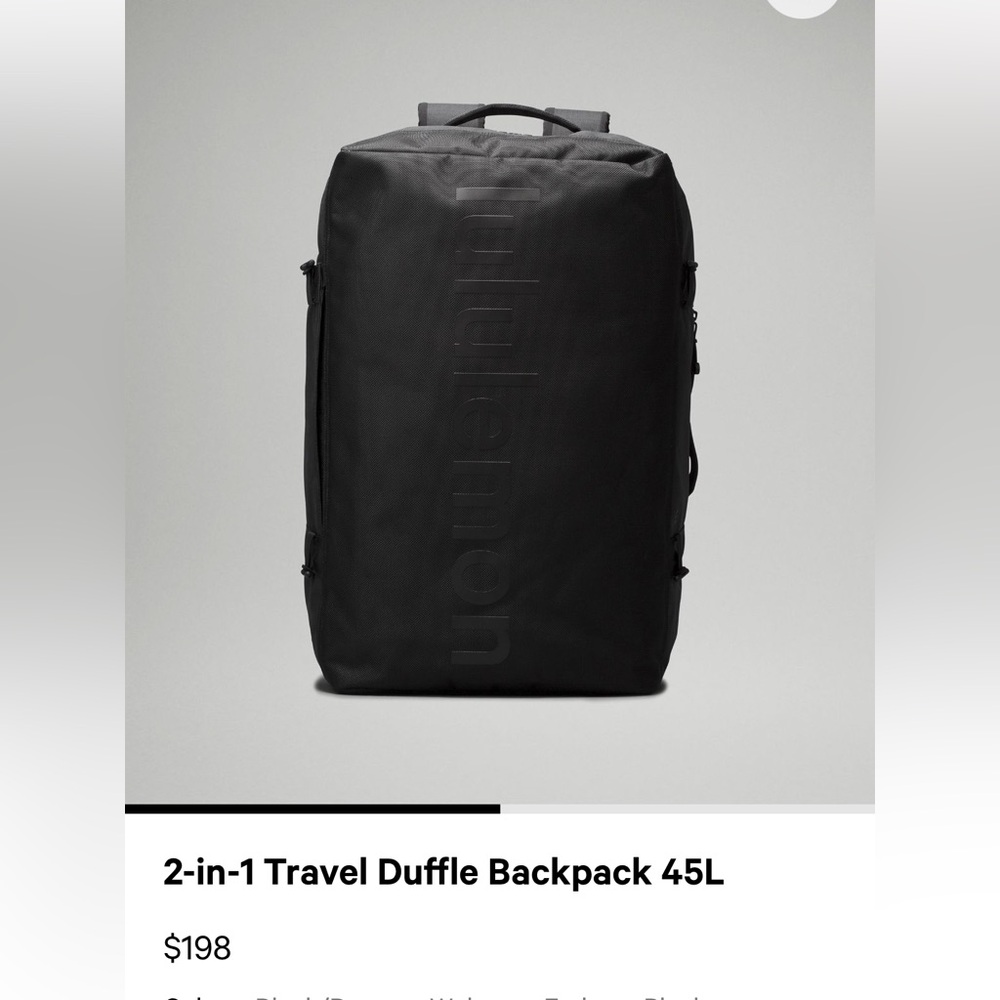 Lululemon 2 in 1 travel duffel backpack 45L
